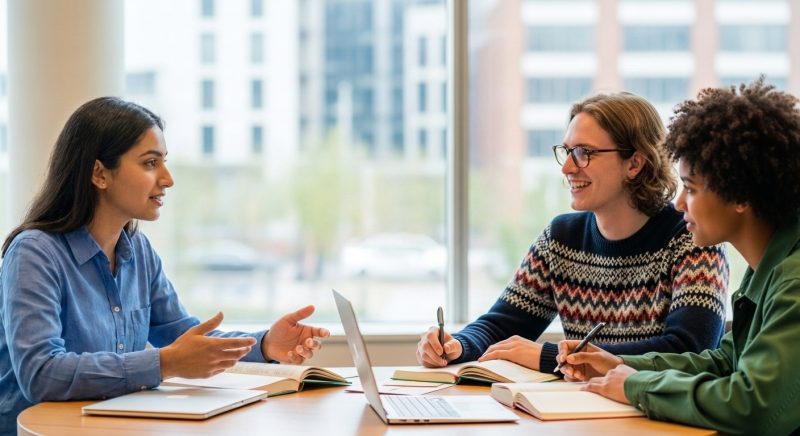 Group of students meeting around a table